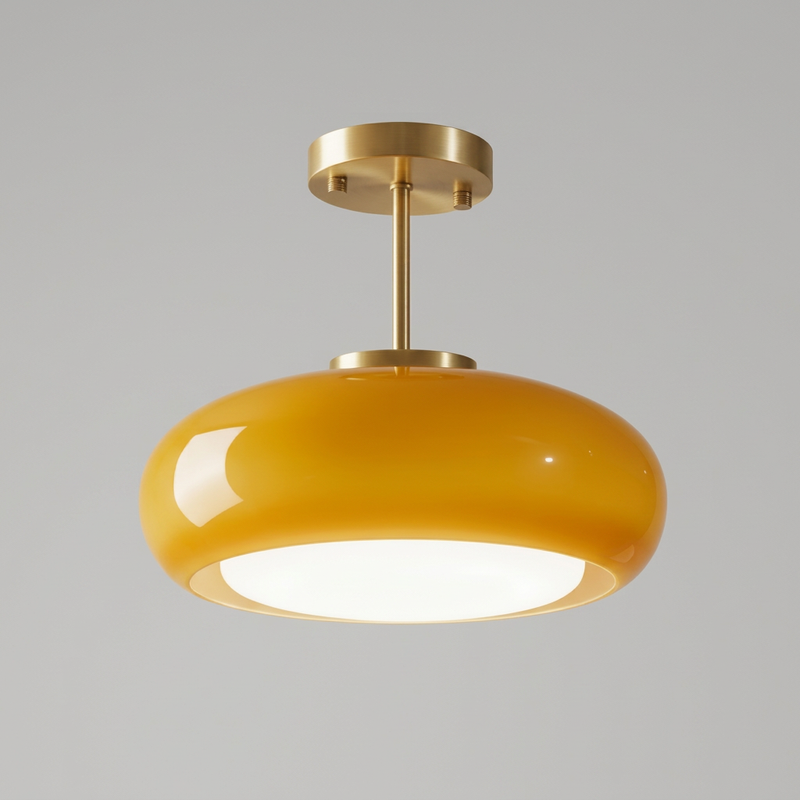Nénuphar, plafonnier en verre ambré, packshot sur fond gris clair