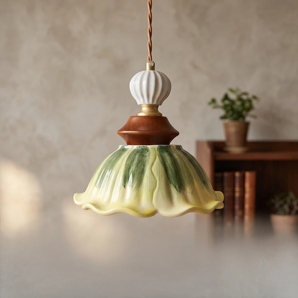 Hellébore — Suspension fleur en céramique verte