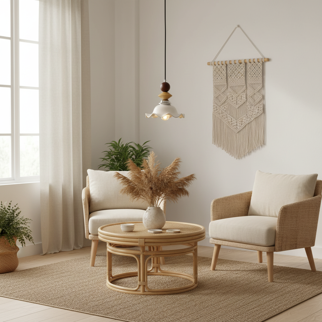 Marguerite — Suspension en céramique et bois