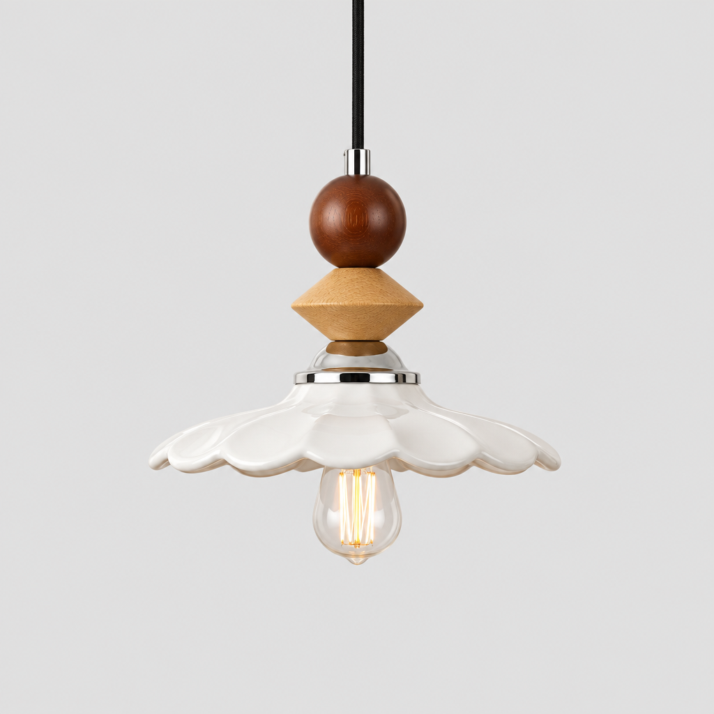 Marguerite — Suspension en céramique et bois