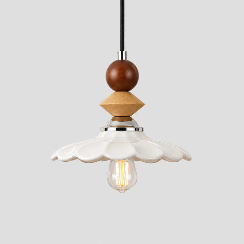 Marguerite — Suspension en céramique et bois