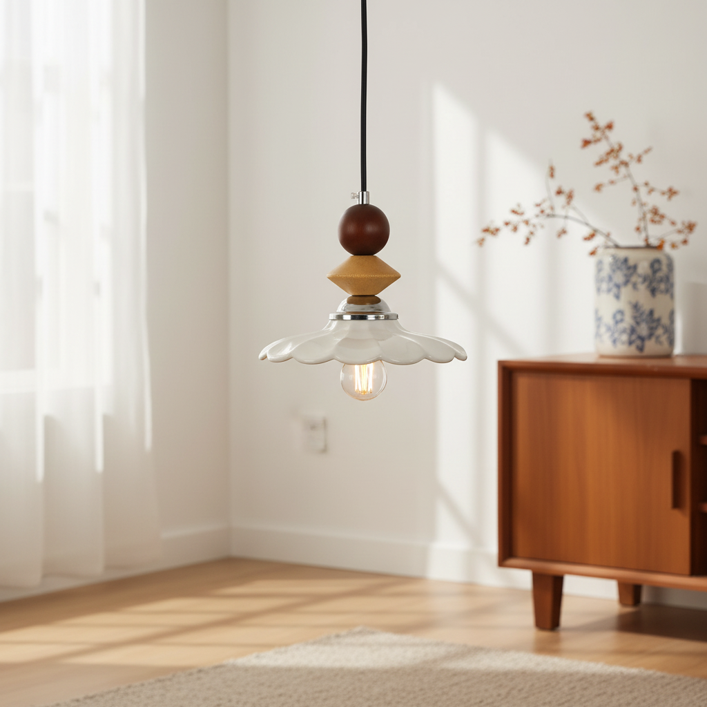 Marguerite — Suspension en céramique et bois