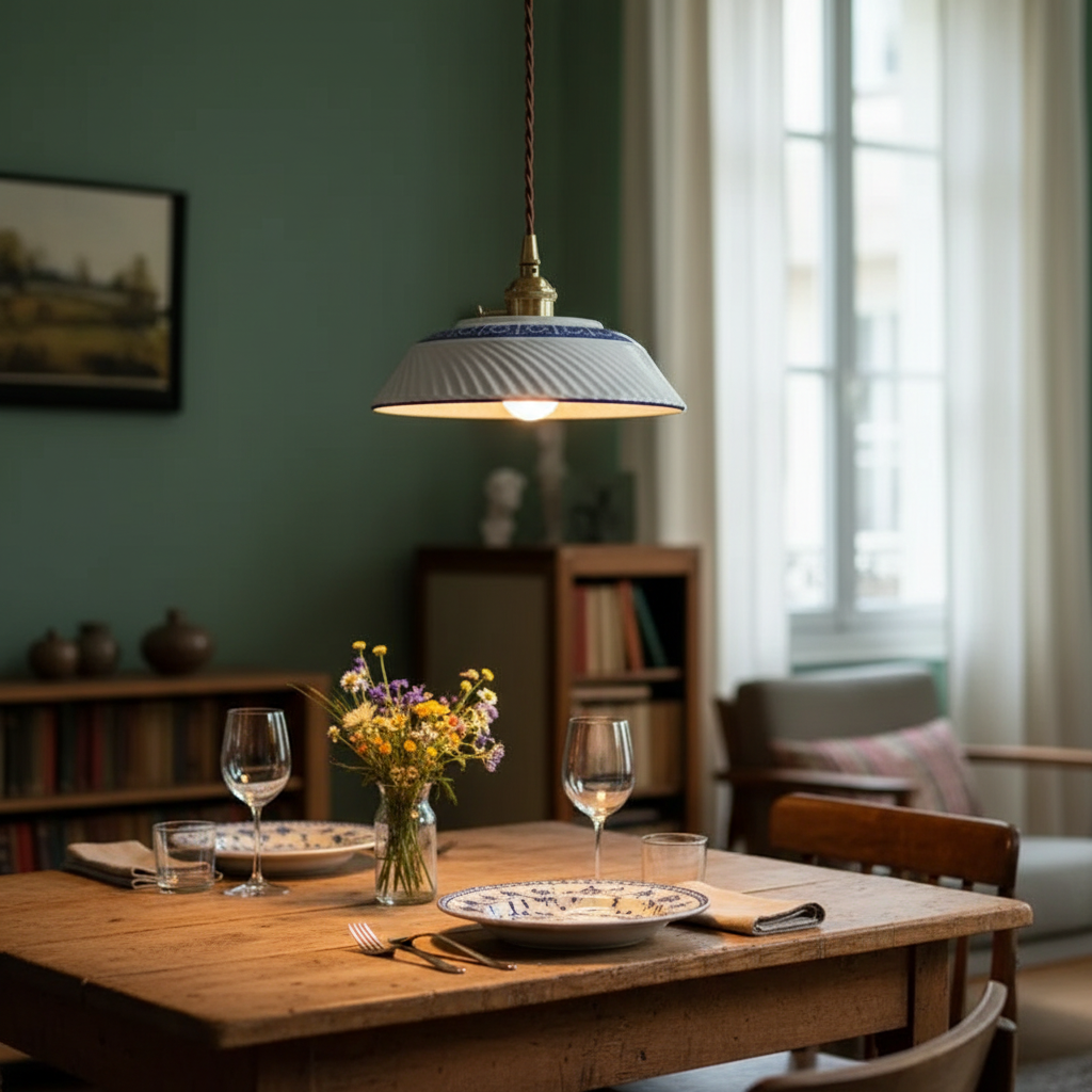 Aubépine — Suspension en céramique à décor bleu