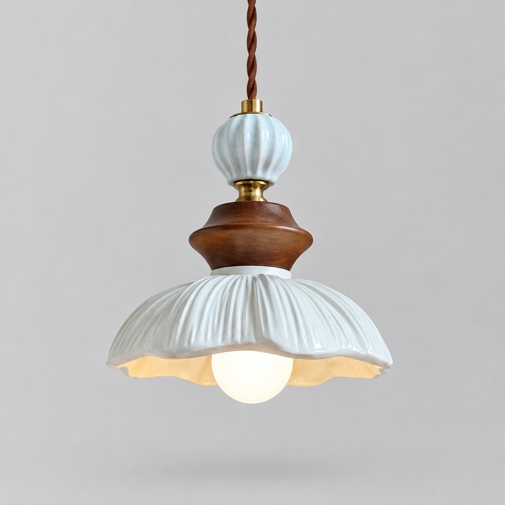 Anémone, suspension fleur en céramique, packshot sur fond gris clair