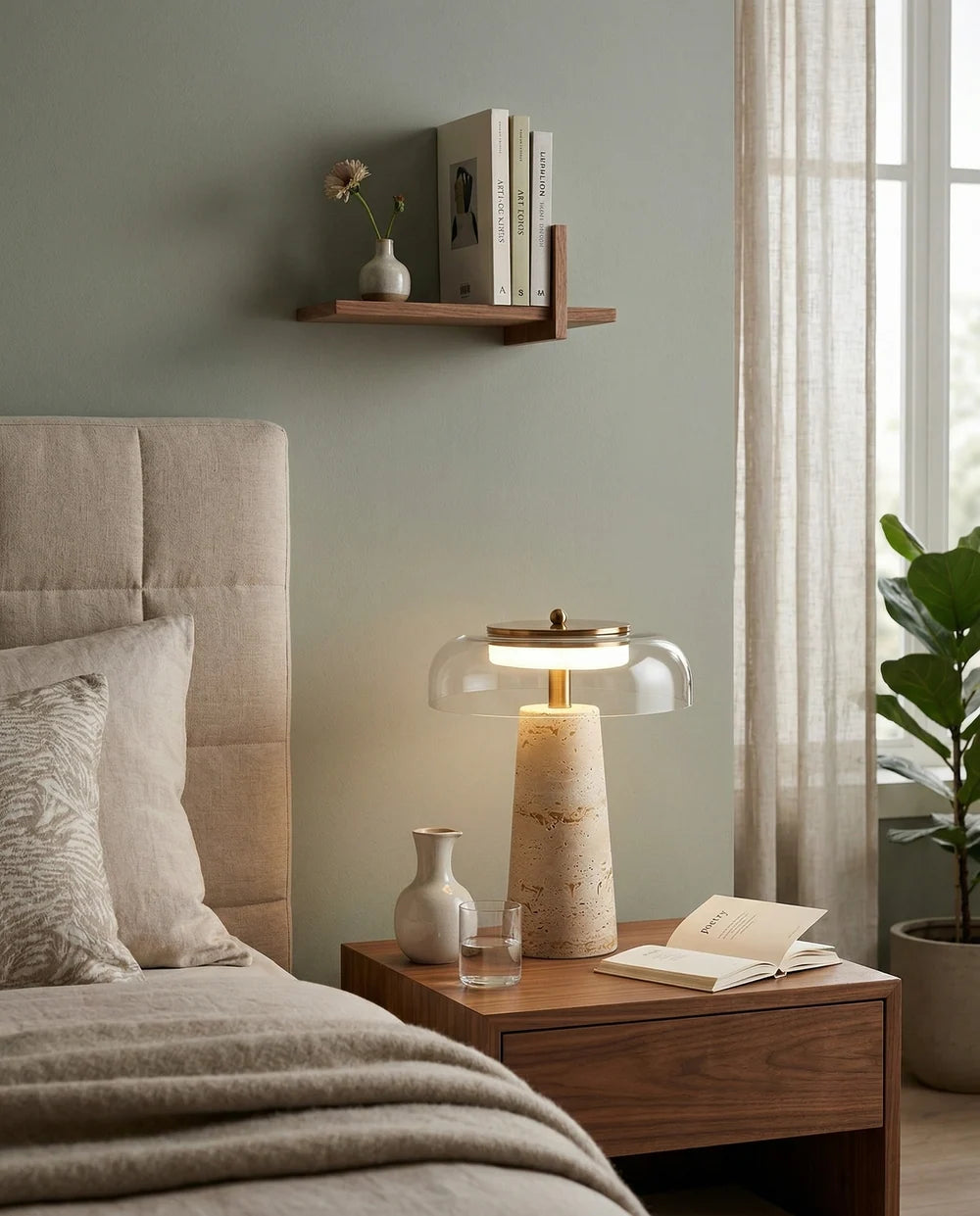 Mélisse — Lampe à poser en travertin