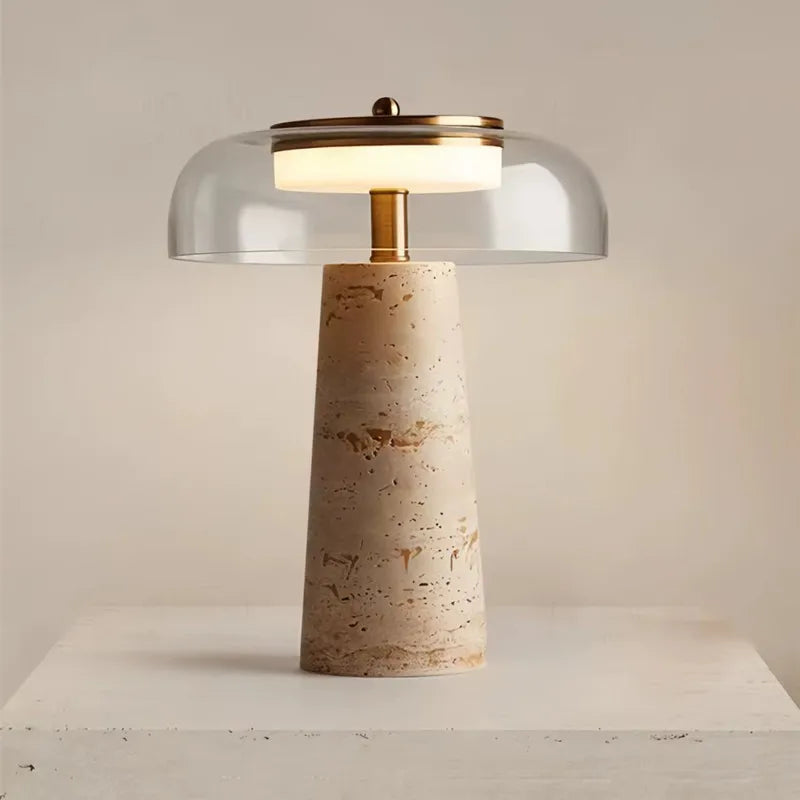 Mélisse — Lampe à poser en travertin