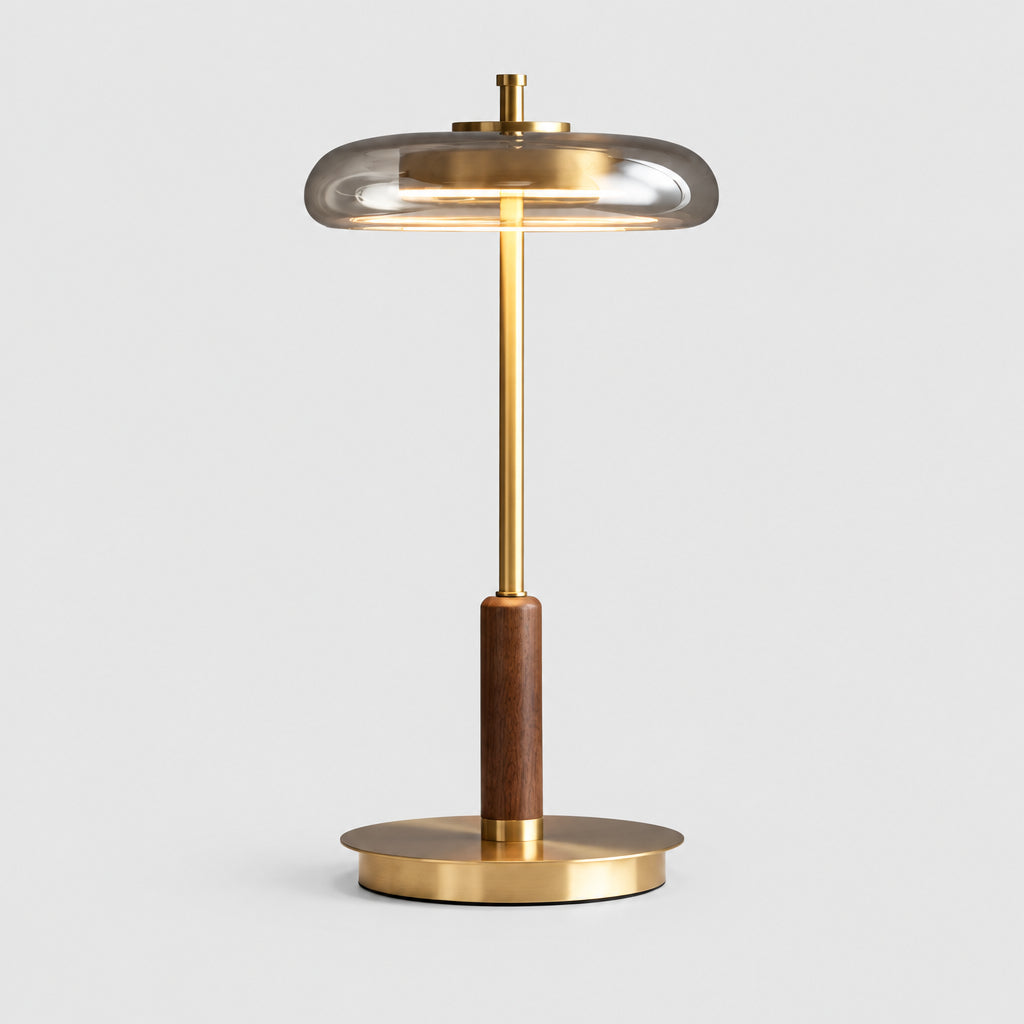 Narcisse — Lampe à poser en laiton et noyer