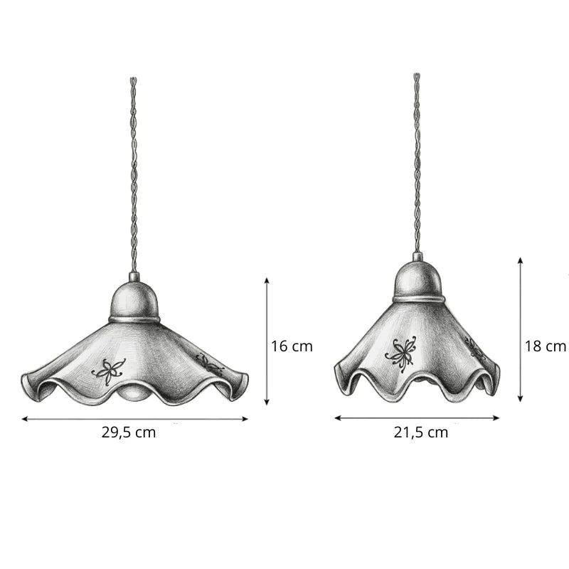 Schéma coté de Clématite — Suspension en céramique festonnée
