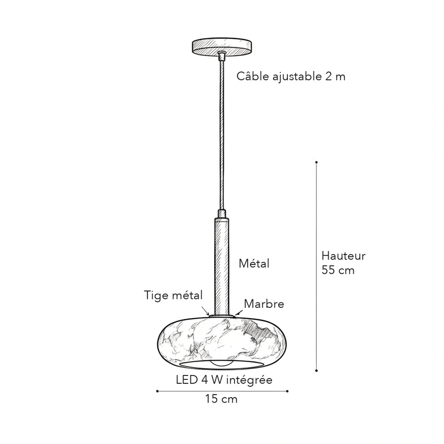 Schéma coté de Giroflée — Suspension galet en marbre