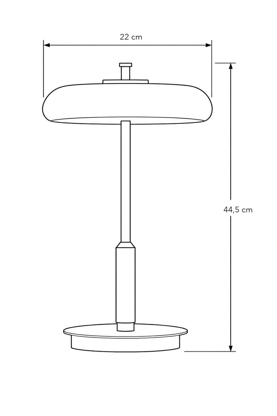 Schéma coté de Narcisse — Lampe à poser en laiton et noyer