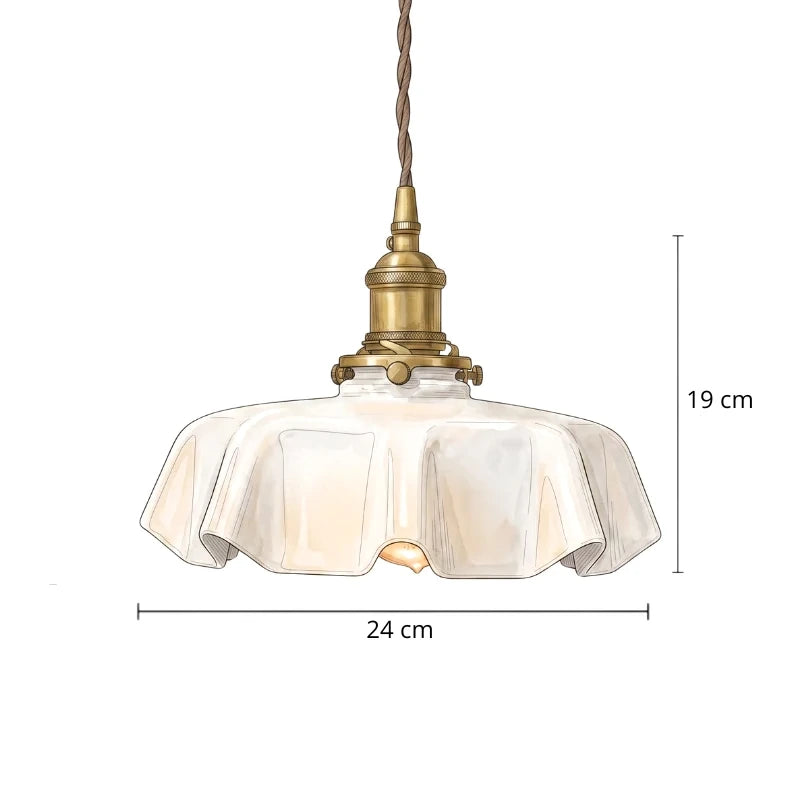 Schéma coté de Pivoine — Suspension en verre festonné